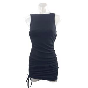 Lulus Women's Black Ribbed Ruched Sleeveless Mini Tank Sheath Bodycon Dress S